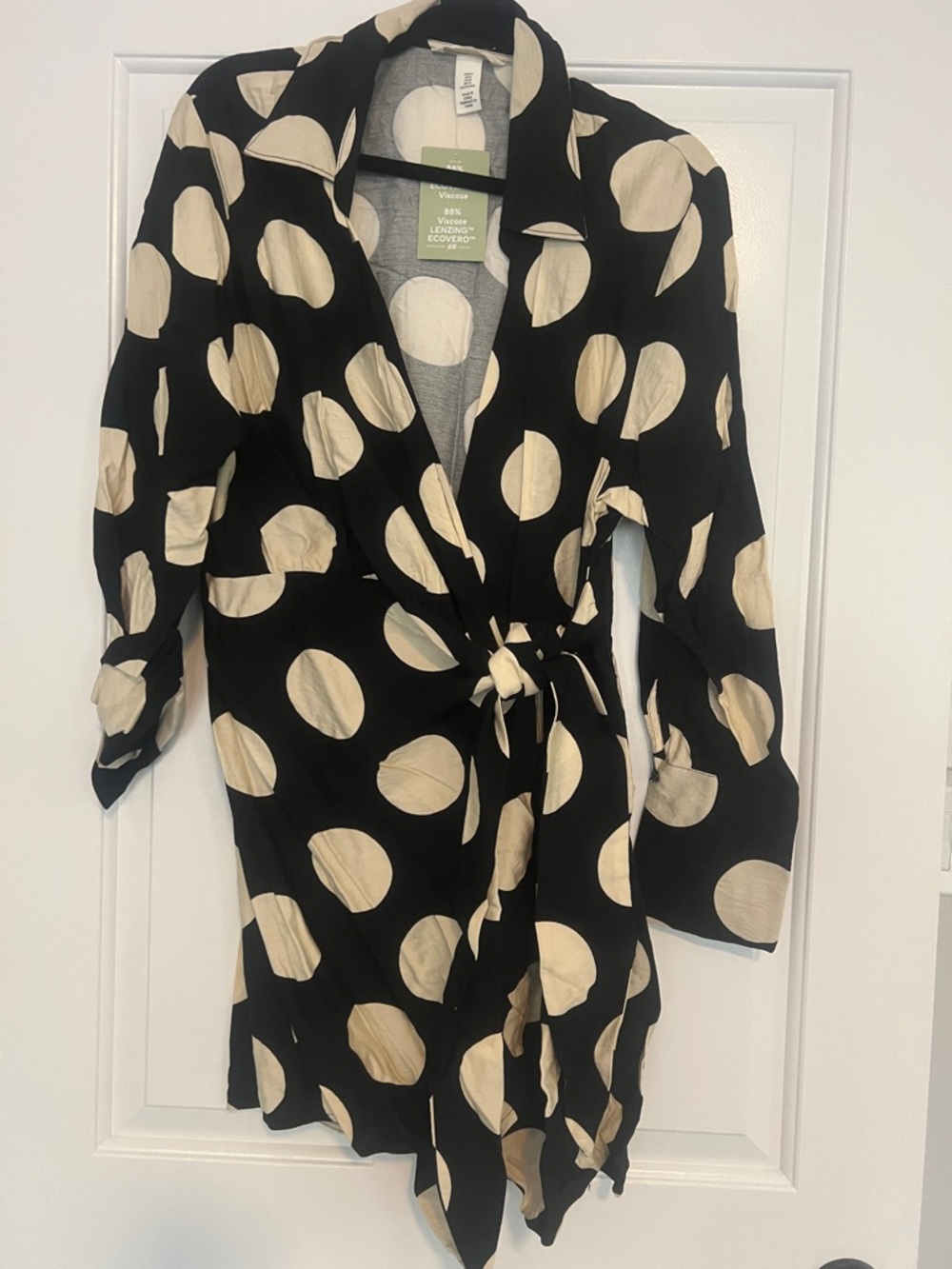 H&M Black and Cream Polka Dot Wrap Dress